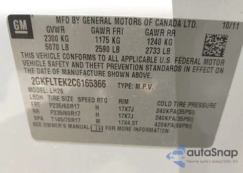 2012 GMC Terrain Sle-2 из США, поврежденный, VIN 2GKFLTEK2C6165366